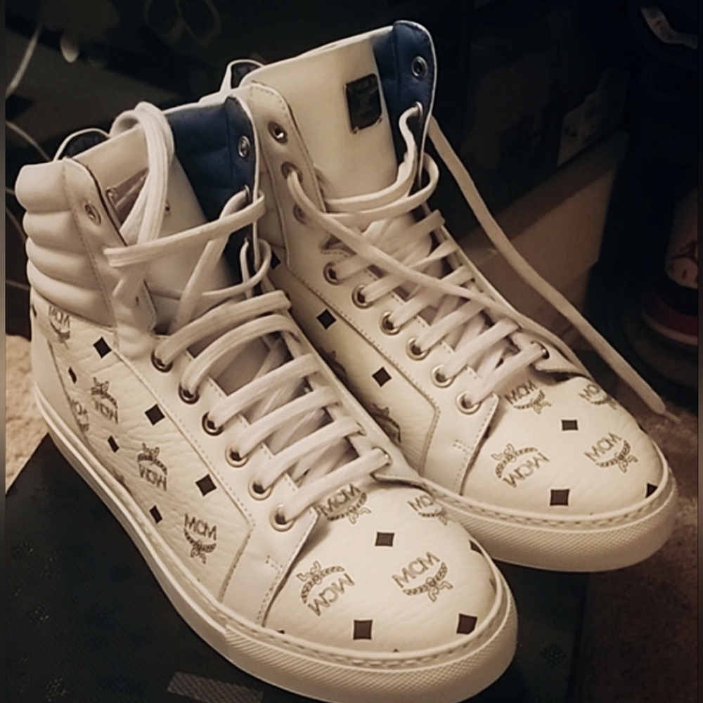 Rare MCM White High-Top Sneakers with Blue Accents Mens 12 - Picture 10 of 10